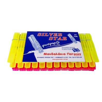 Πλαστικά Μανταλάκια Πατρών - Silver Star 24 τεμ. - Φωσφοριζέ χρώματα
