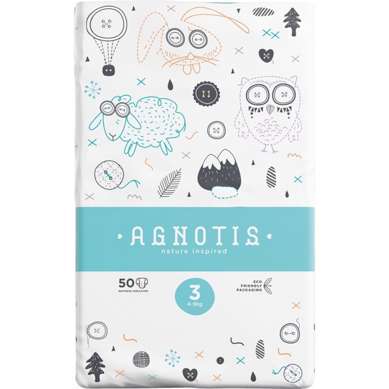Agnotis 50 Πάνες με Αυτοκόλλητο Baby Eco No. 3 για 4-9kg 