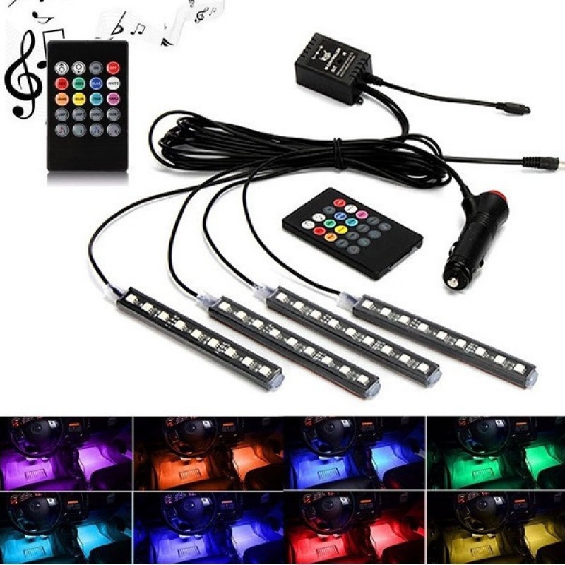 Σετ 4 RGB LED ταινίες αυτοκινήτου που αναβοσβήνουν με τη μουσική - C1229