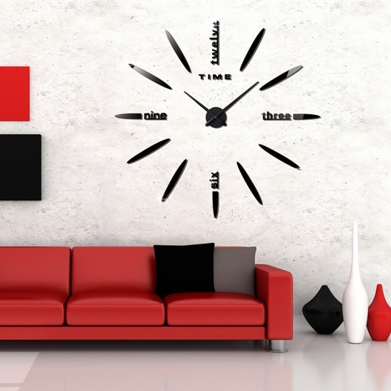 Αυτοκόλλητο Ρολόι Τοίχου 3D DIY Γυαλιστερό Με Νούμερα - Μεγάλο - C1257 - Γραμμές TWELVE - Μαύρο