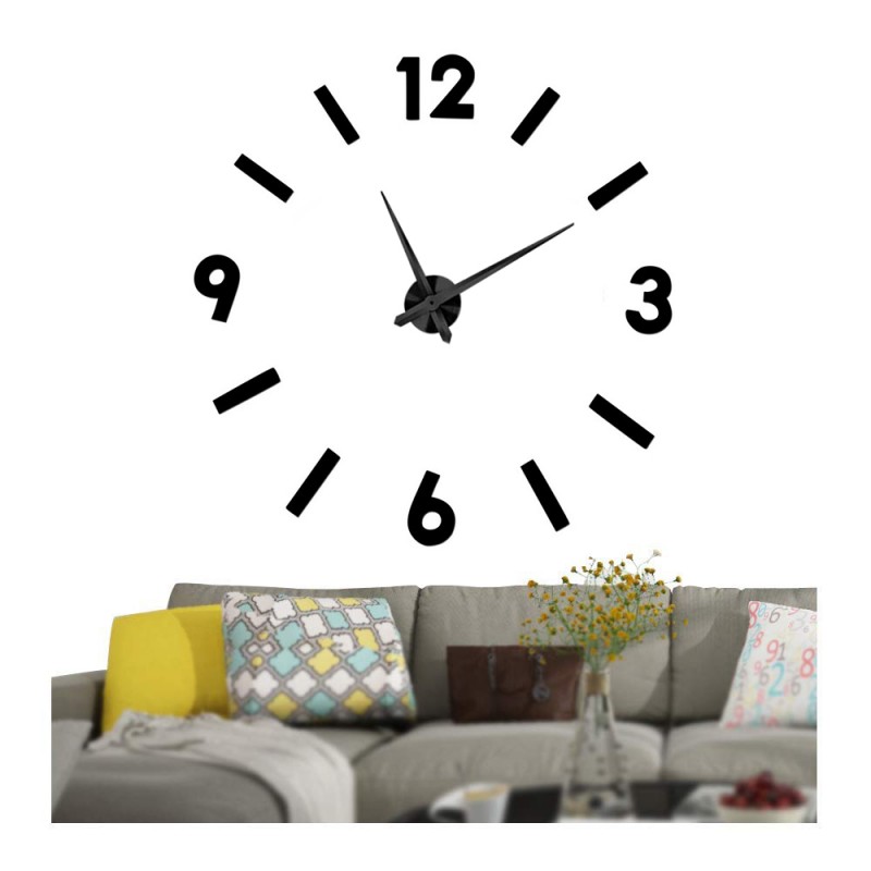 Αυτοκόλλητο Ρολόι Τοίχου Πλαστικό 3D DIY Γυαλιστερό Με Νούμερα - Μεγάλο - C1259 - Γράμματα Γραμμές - Μαύρο 