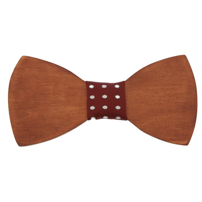 Ξύλινο Ανδρικό Παπιγιόν Μαόνι Με Κόμπο Πουά Μπορντό